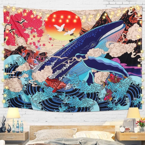 Japansk Ukiyo-e Tapestry Wave Sea Koi Wall Tapestry Large Whale