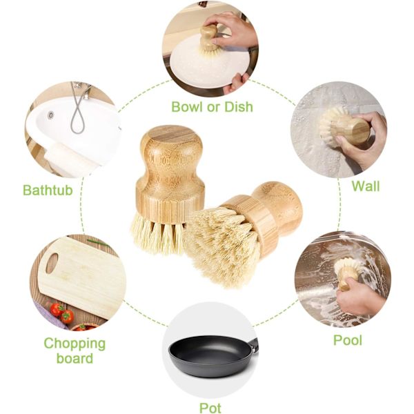 4 st Mini Bambu Diskborste Kokos Borst Grytborstar Disk
