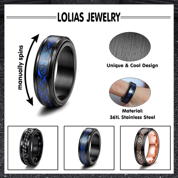 8MM sort mænds ring mænds rustfrit stål kæde ring rock ring r