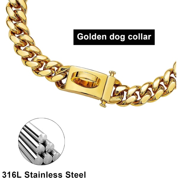 Guld, 19MM65CM guld-hundhalsband med säkerhetsspänne, segt r