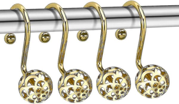 Guld duschdraperi krokar ringar, 12 st dekorativa duschdraperi H