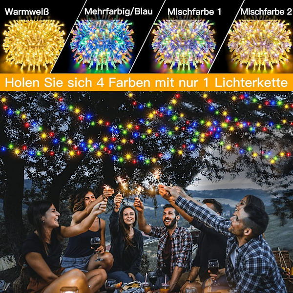 Utomhus ljusslinga, 20M 200 LED utomhus ljusslinga, varm vit