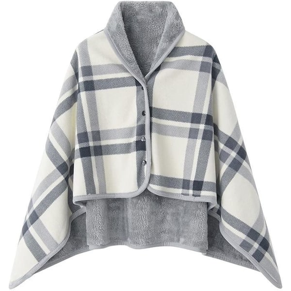 Plaid Cape Shawl Winter Warm Women Cape With Plaid Blanket Button