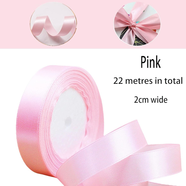 Rosa set med 2 satinband 20mm