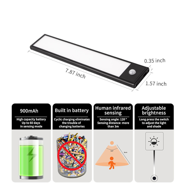 30cm one piece, rum LED-ljusskåp, laddningsbar LED-remsa ki