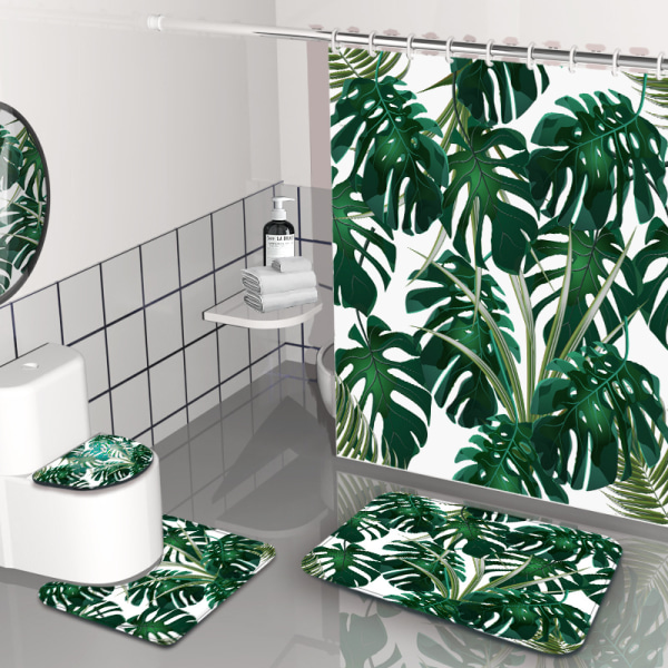 Vedenpitävä ja homeenkestävä suihkuverho tummanvihreä Monstera