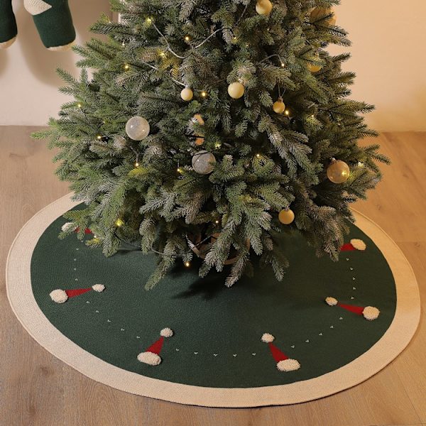 Tummanvihreä 3D-froteejouluhatun puunalus 122cm ja paksu Chri
