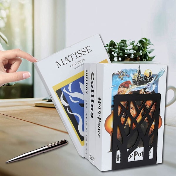 Set med 2 svarta (träd) metallbokstöd Press Wedge Book Block Desi