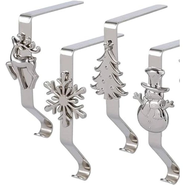 4-pack julstrumpehängare, ren, snöflinga,
