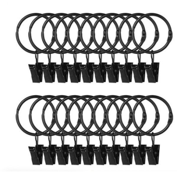 20 stk. Gardinringe med clips sort