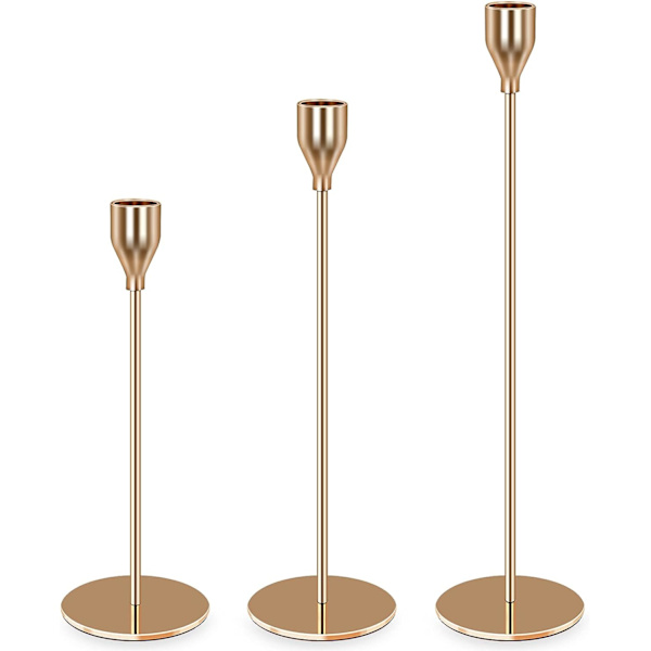 Set med 3 metalljusstakar för matbord, vintage bröllopsdekoration