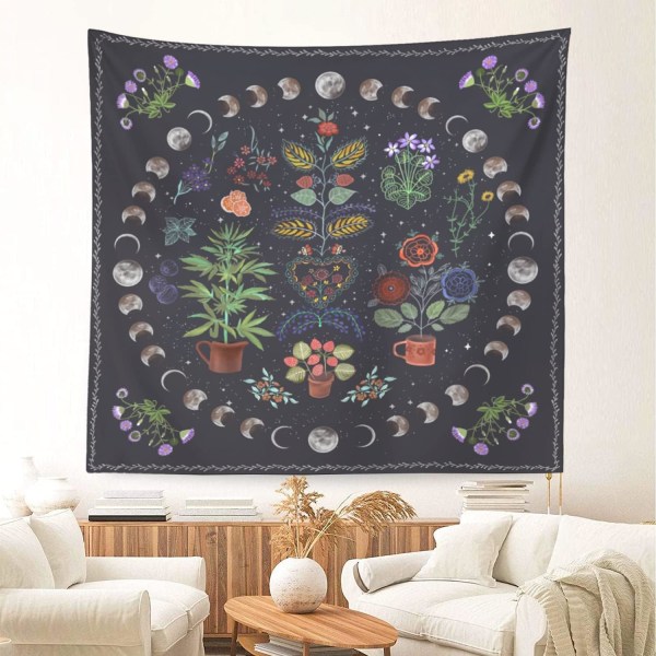 (150cm x 200cm) Kasviaiheinen seinävaate, Boho-kuuvaihetaide