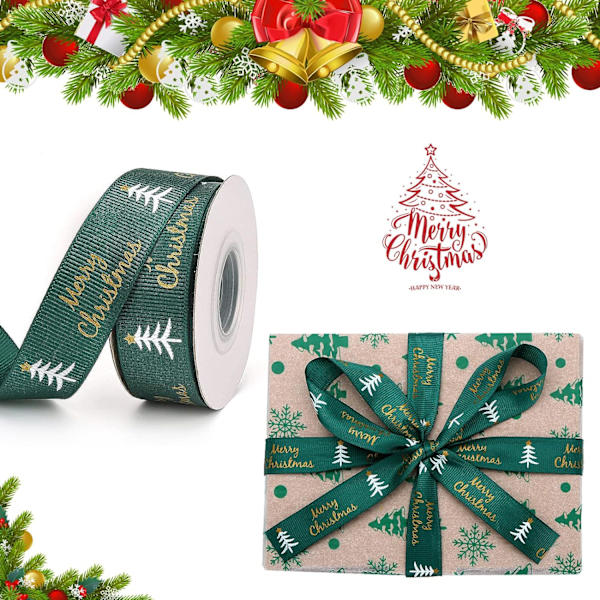(2CM bred) 10 meter julband tryckt God Jul Grosgr