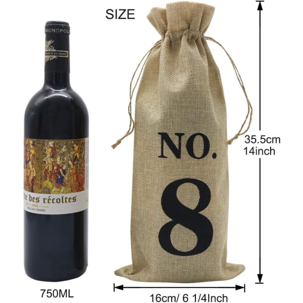 10 kpl (nro 1-nro 10, ruskea) viinipusseja, 14 x 6 1/4 tuumaa Hessian Wi