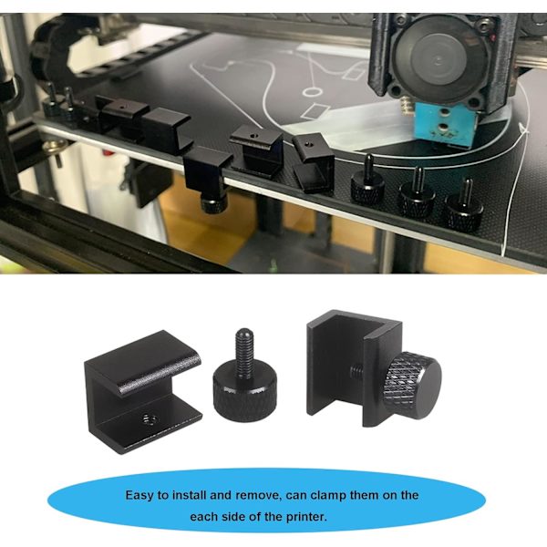 4 stk. glaspladeclips i aluminiumlegering til 3D-printer