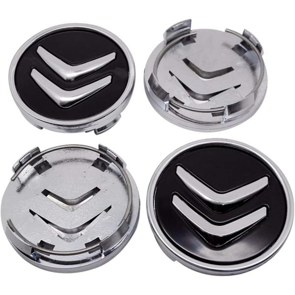Sett med 4 sorte navkapsler kompatible med Citroën C1, C3, C4, C5, C