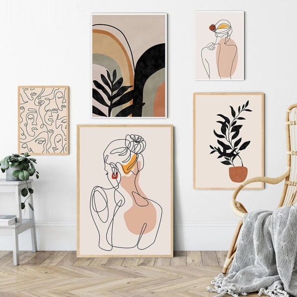 Abstrakte og minimalistiske linjer, silhuett for kvinner, hjemmedekorasjon