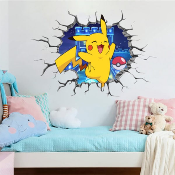 2 st Cartoon Animation Wall Decal Pikachu Sticker Boys' Bedroom