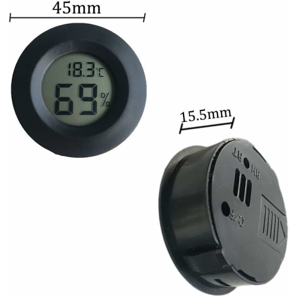 Mini 4,5 cm sort digitalt termometer hygrometer, digitalt LCD-display