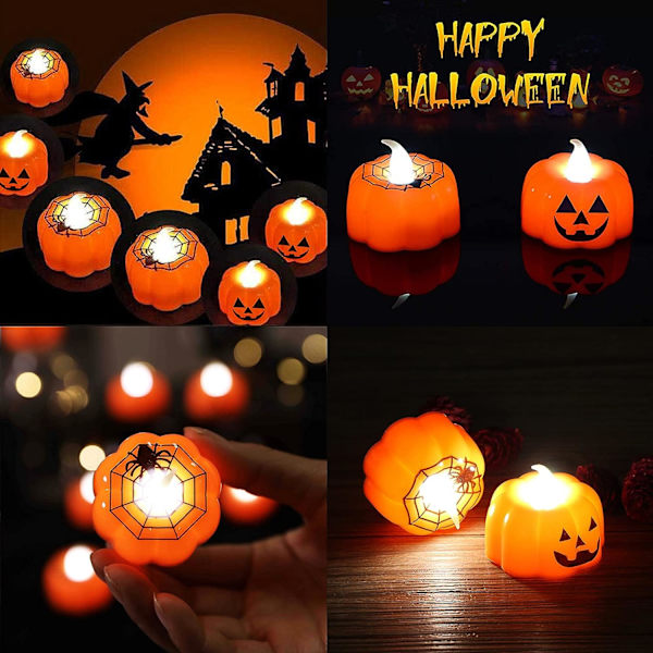 Batteridrevne Tealights Græskarlys, 12 stk. Græskar Hallowe