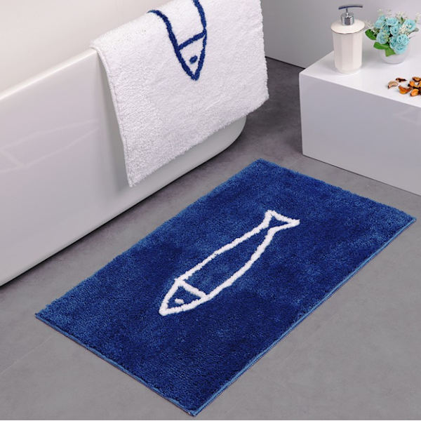 Badrumsmatta 40 x 65 cm halkfri badrumsmatta fisk blå, polyester, W