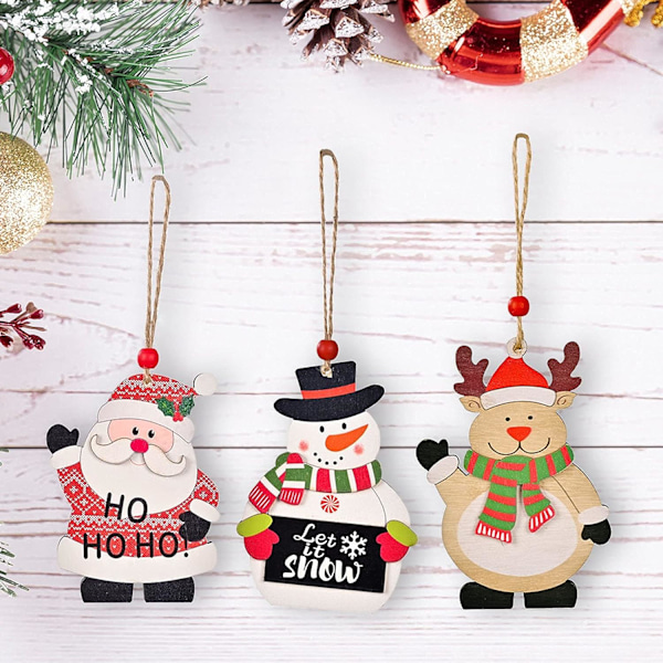 6 stk. DIY juletreanheng i tre, juletreanheng i tre