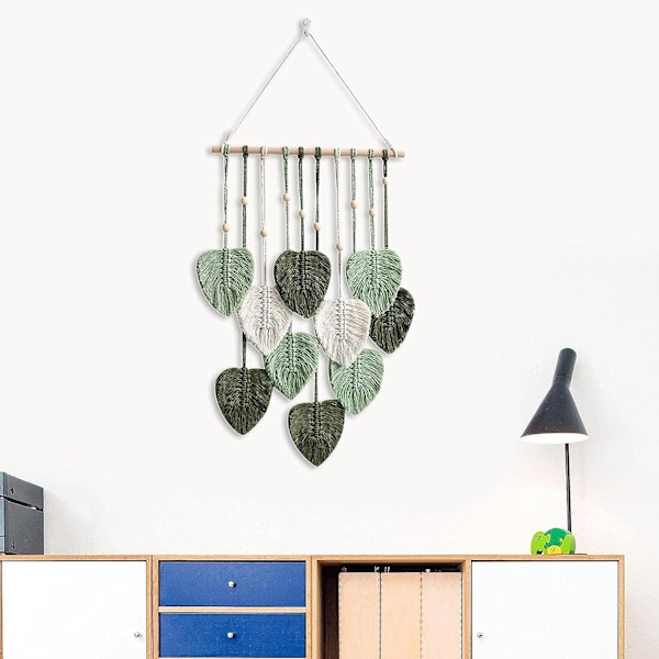 1kpl Makramee seinävaate, Boho-tyyli, puuhelmillä ja lehdellä