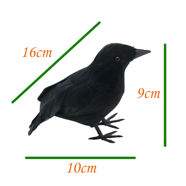 2x Kunstig Ravn Halloween Dekoration med Sorte Fuglefjeder