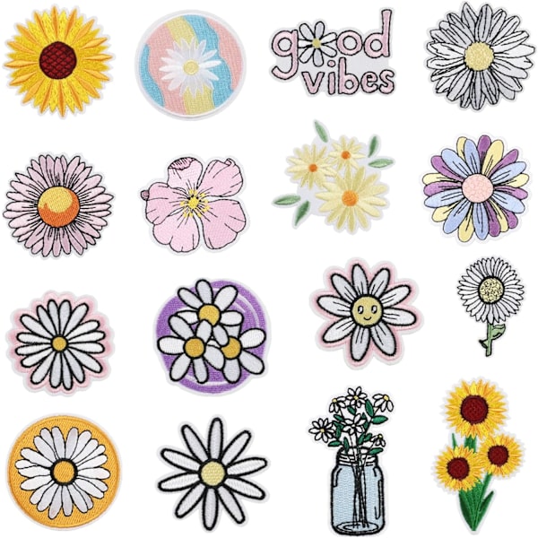 16 stk blomsterbroderi lapp, blomsterbroderi stoff lapp, sm