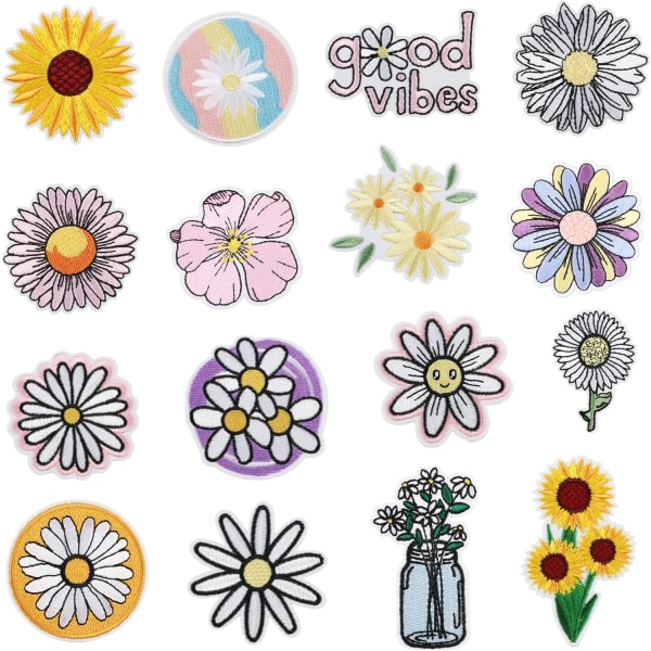 16 stk. blomsterbroderi-patch, blomsterbroderi-stofpatch, sm