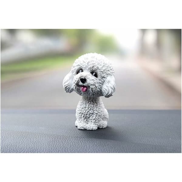 Teddy White)Autovennlig Hundefigur Beveg Hode Vinglehode Nodd