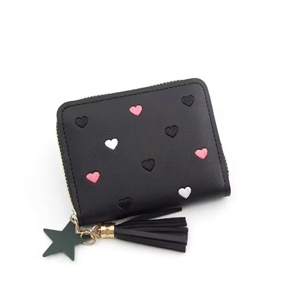 1 kvinnlig liten plånbok med tofs kort dragkedja PU-läderplånbok