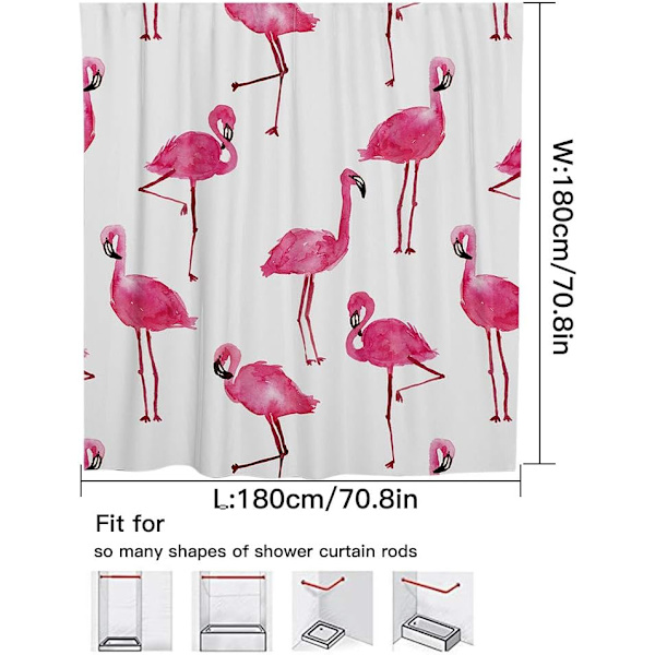 180x180cm (Flamingo) Bruseforhæng Vandtæt Badeforhæng B