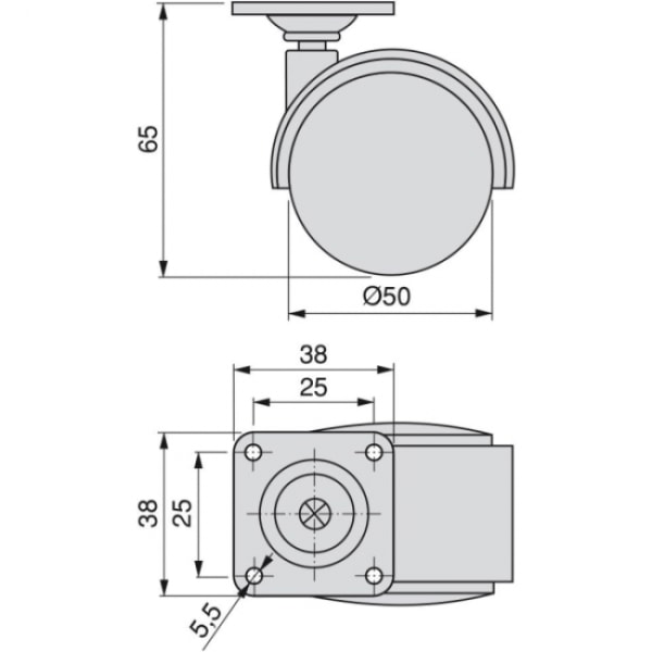 4 universelle hjul 50 mm med bremser, maksimal belastningskapacitet 25 kg