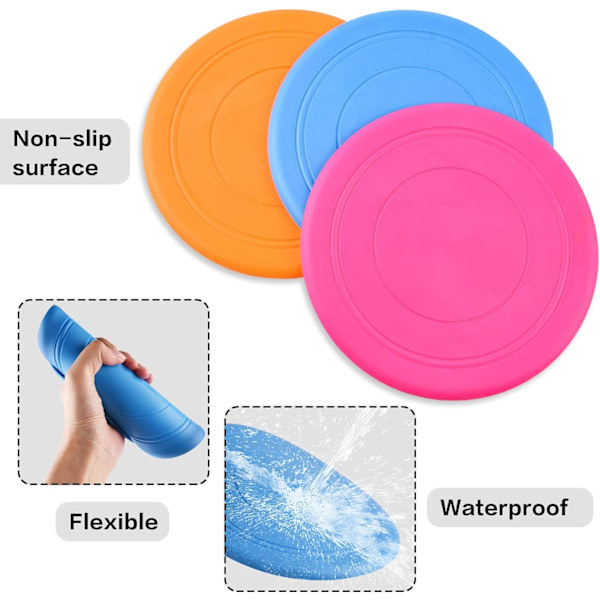 3 stk. Hundeskiver 18cm Frisbee Flyvende Disk Blød Gummiskive f