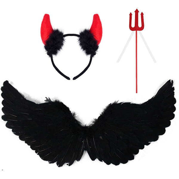 Sorte Vinger Voksne Englevinger Kostume Fjer Fancy Dress Engel