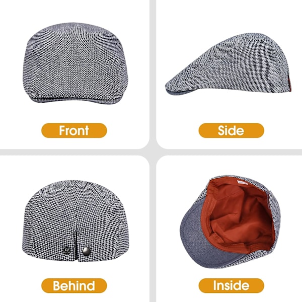Vintage-tyylinen litteä miesten barettilakki, säädettävä sanomalehtimyyjän lakki, unisex-baretti