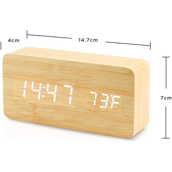 Trädigital väckarklocka, trä multifunktionell LED väckarklocka