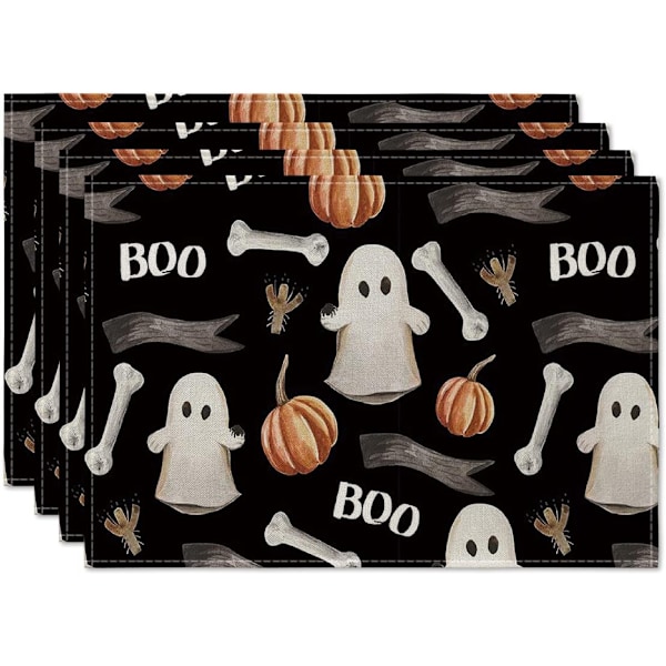 Sæt med 4 dækkeservietter 30 x 45 cm til Halloween, vaskbare, til ki
