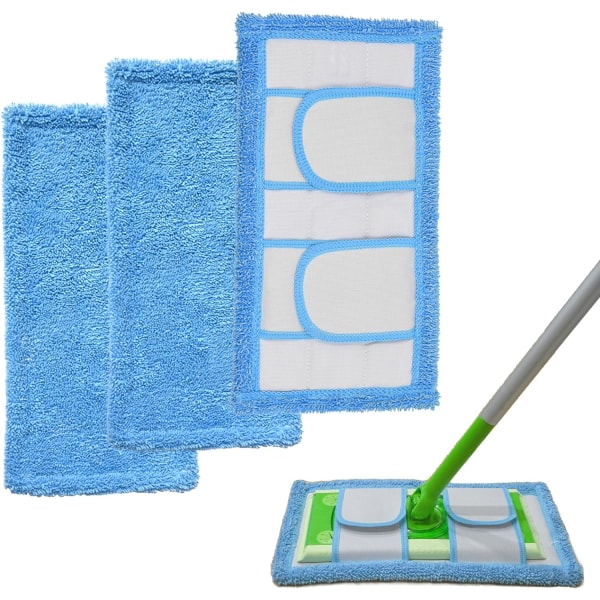 3-pack, Blue Swiffer Sweeper-kompatibel, återanvändbar ersättningsservett