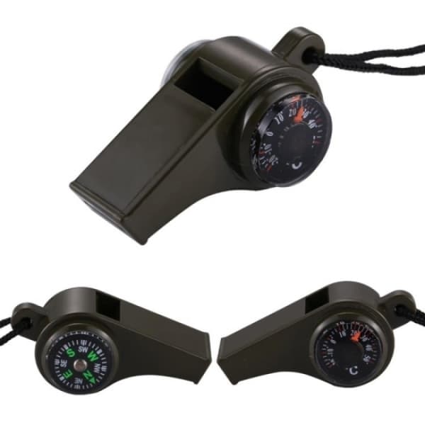 2-pack 3-i-1 visselpipa med kompass & termometer - Överlevnadssvart