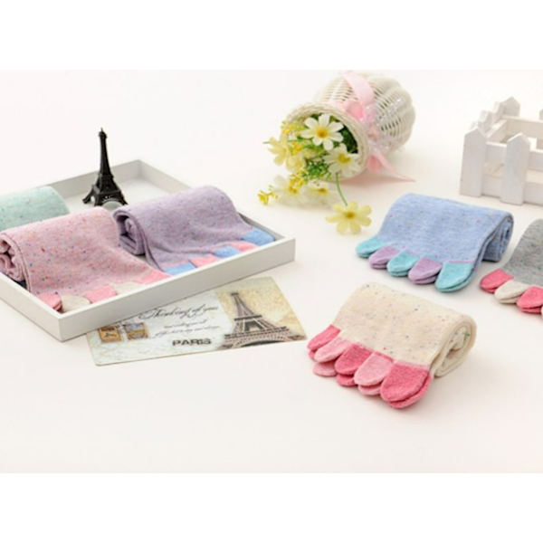Beige Farve-Korte 5 Finger Sokker med Multicolor Bomuld Tæer, til