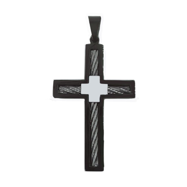 Musta, kristillinen ristikaulakoru+uskonnollinen riipus, kasteamuletti