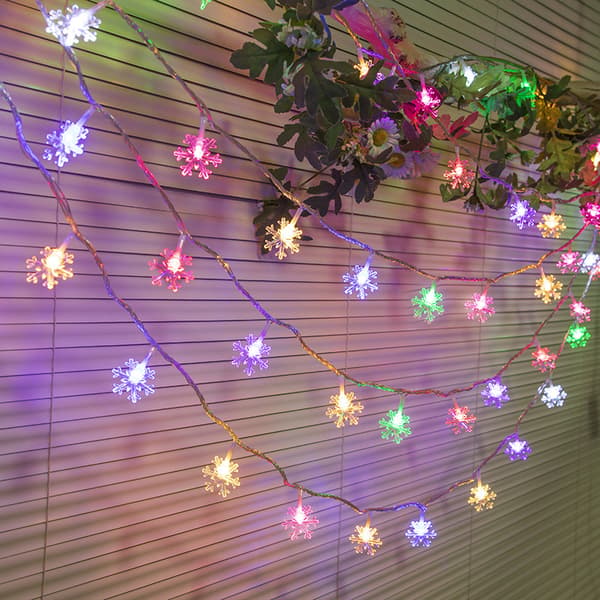 Fargesnor lys, 6M 40LED julesnøflaklys USB og