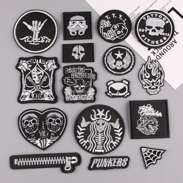 Kirjontamerkki, (Kallo/Punk) 16 kpl Merkki-tarra