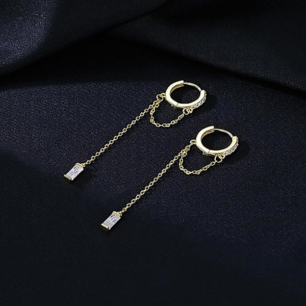 B-Forgyldt 925 Sterling Sølv CZ Dangle Øreringe Kæde Til Kvinder