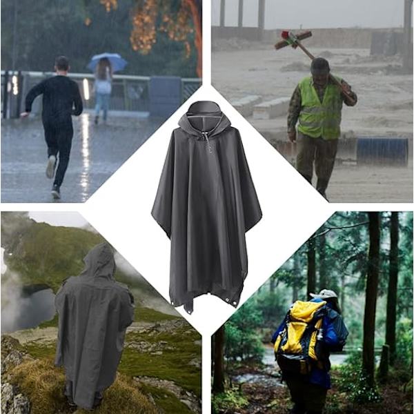 Harmaa vedenpitävä poncho monitoiminen 3-in-1, kevyt 210T O