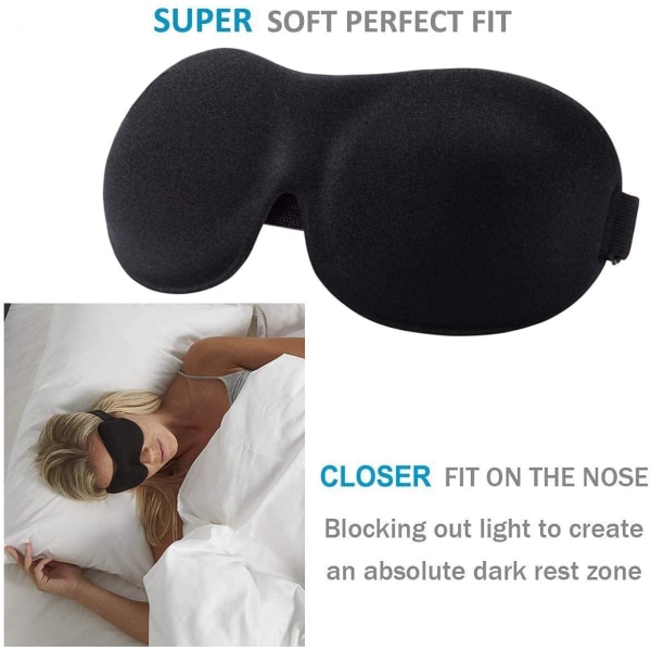 Sömnbindlar för män och kvinnor, ögonmask för sovande, 100 % svart