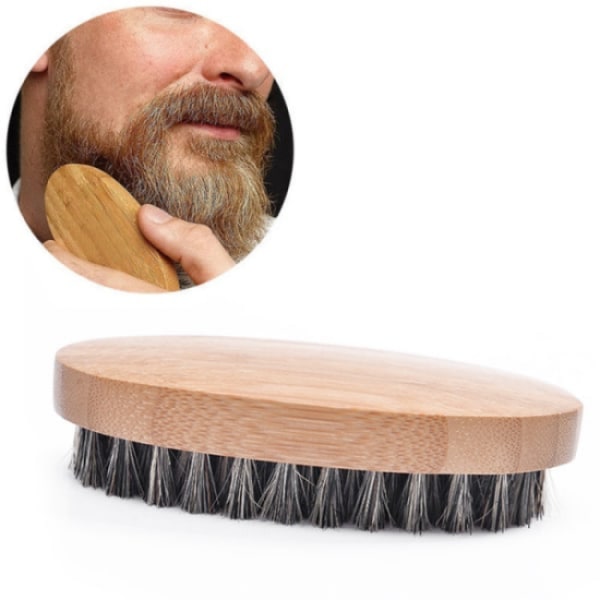 Skäggborste för män, vildsvinsborst, bambuträ, skäggstyling