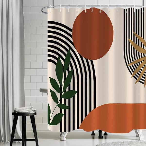 1 st duschdraperi terrakotta geometriska svarta linjer modern Si